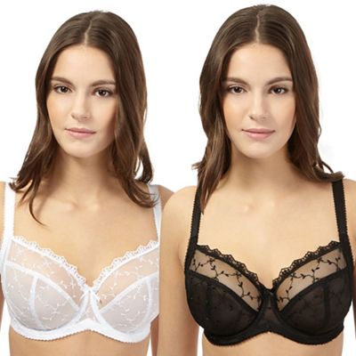 Pack of two black and white lace t-shirt bras